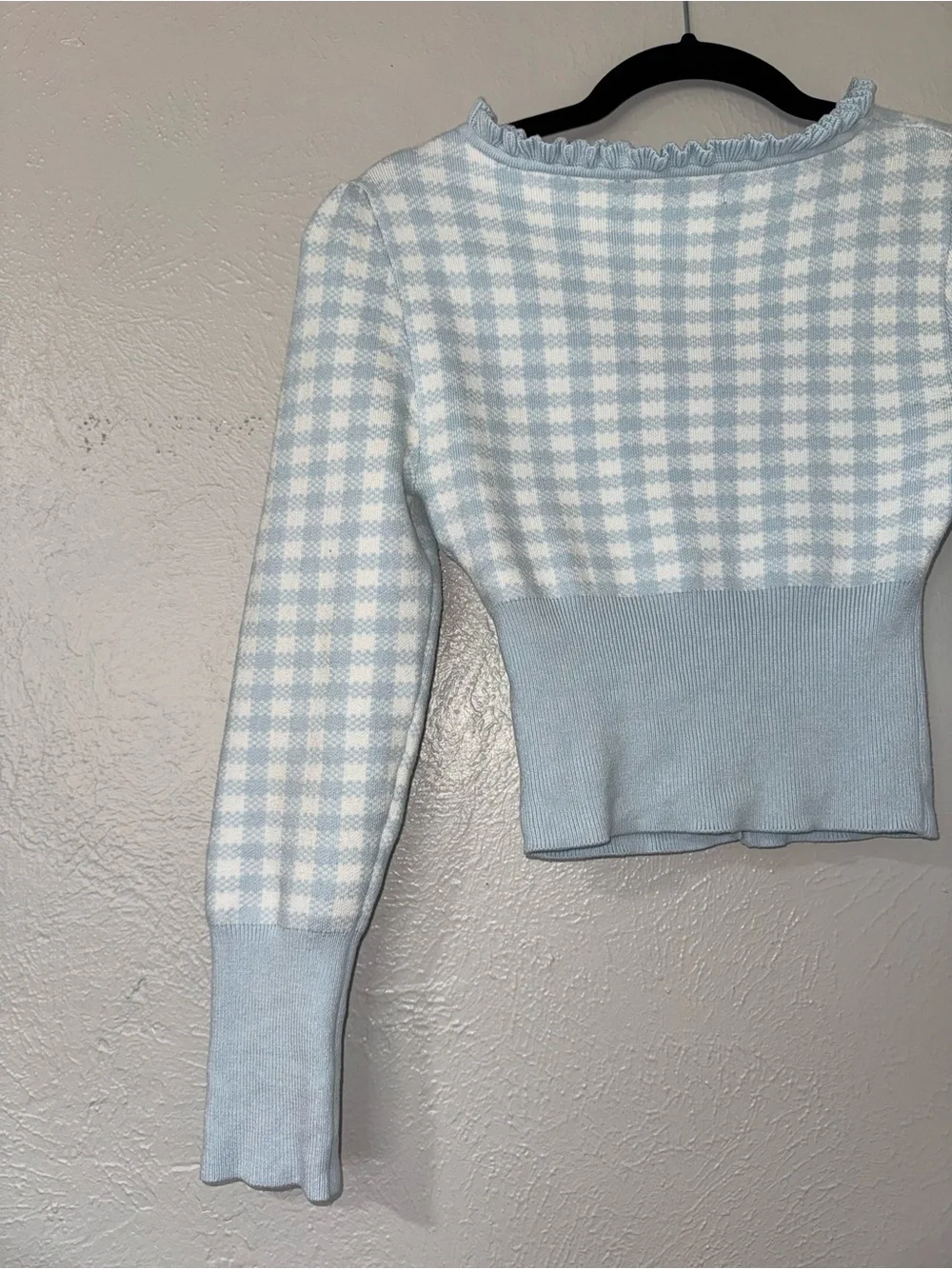 Urban Outfitters Light Blue Gingham Ruffle Trim Cardigan Cottage Core